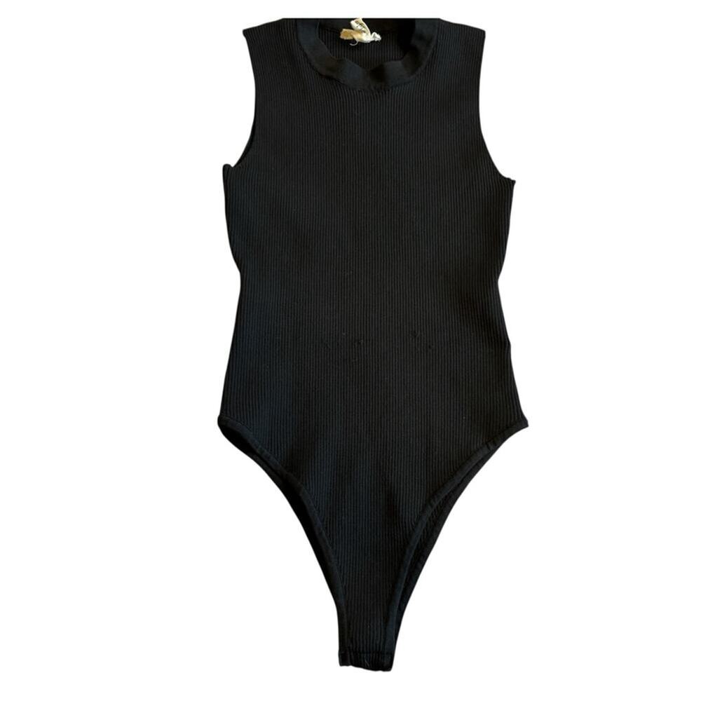 Happily Grey‎ Black Ribbed Bodysuit – High Neck Sleeveless Size Large